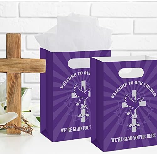 60 Парчиња Црква Добредојдовте Торби За Подароци Виолетова Добредојдовте Во Нашите Црковни Торби За Подароци Голема Верска Црковна Хартиена