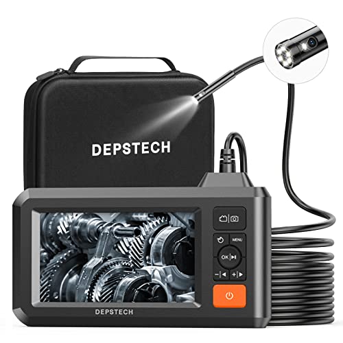 Depstech Двојни леќи Borescope, 1080p HD ендоскопска камера со светлина, камера со видео инспекција на сплит-екран на 4,3 '', 7,9 мм