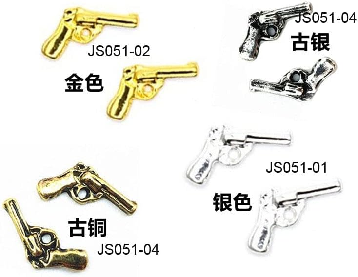 20 парчиња/лот 3Д легура пиштол пиштол за нокти уметнички привлечности ретро злато/сребро 7 * 10мм метални додатоци за маникир за нокти