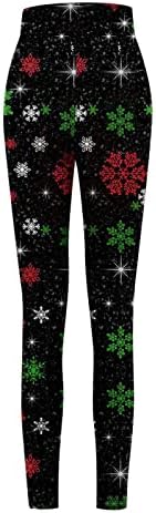 Женски јога панталони Божиќни хеланки со висока половината за контрола на стомакот што не се гледаат во панталони за трчање Божиќна