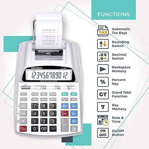 Калкулатор за печатење со 12 Цифрен Лцд-Екран, 2,03 Линии/сек, Печатење Во Две Бои, Додавање Машина за Сметководствена Употреба, Вклучен Адаптер