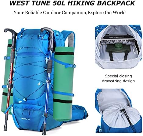 Западен мелодии 50L лесен ранец за пешачење со покривка од дожд, кампување ранец за качување на турнеја со кампување, водоотпорен пешачки