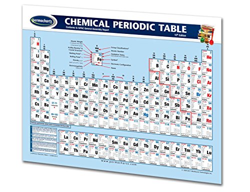 Хемиска периодична табела со табела - 2 - Страна 8.5 x 11 Ламиниран упатство за брзо референци