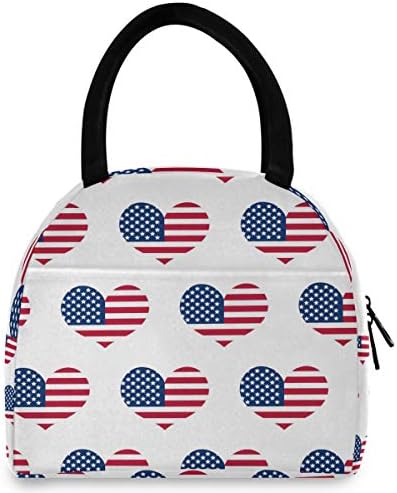 Изолирана торба За ручек Жени-Знаме На Независноста На Срцето Америка Големи Вреќи За Ручек Отпорни На Истекување со ремени