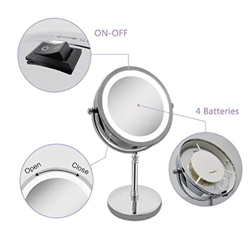 Filws LED шминка огледало за шминка огледало 7 инчи 10 пати зголемување двострана 360 степени ротирачки професионален огледало за шминка