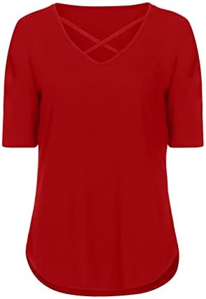 Жените Краток Ракав Памук Длабоко V Вратот Повик Одблесокот Одблесокот Ѕвонче Дното Основни Подигање Блуза Кошула Блуза За Девојки XI