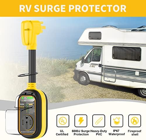 RV Surge Protector 50 засилувач, надграден 6000 joules Analyzer на колото за напојување со LED индикатор за светло, заштитете