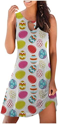 LCEPCY Велигденски фустан за жени без ракави на вратот за клучеви шарени печатени печатени колени со колена 2023 година модна плажа