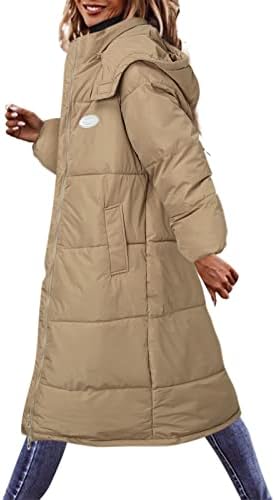 Women'sенски зимски палто со водоотпорна топла долга јакна од пафер парка обична цврста цврста палто со патент со аспиратор џеб