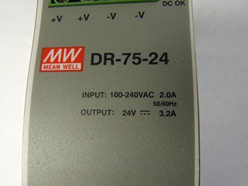 Средно добро DR-75-24 AC до DC DIN-Rail Префрлување на електрична енергија, 24VDC, 3.2A, 75W, 3,9 x 2,1 x 4,9 големина