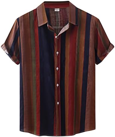 XXBR краток ракав Хавајски кошули за мажи, копче надолу со јака од јака лента со лента за печатење, печатена обична кошула на плажа врвови
