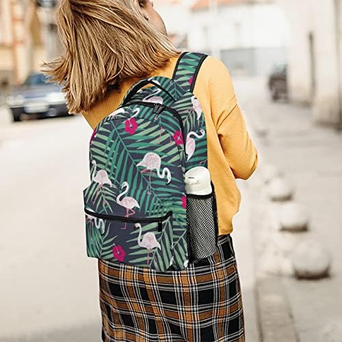 Тропски фламинго и ранец за патувања со лисја мода рамо торба со мала тежина мулти-џеб дневен пакет за училишна студија работа шопинг