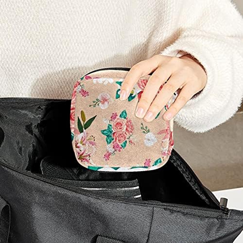 Санитарна торба за складирање на салфетка, торба за период, торба за тампон, торба за шминка, розова розова цветна листока