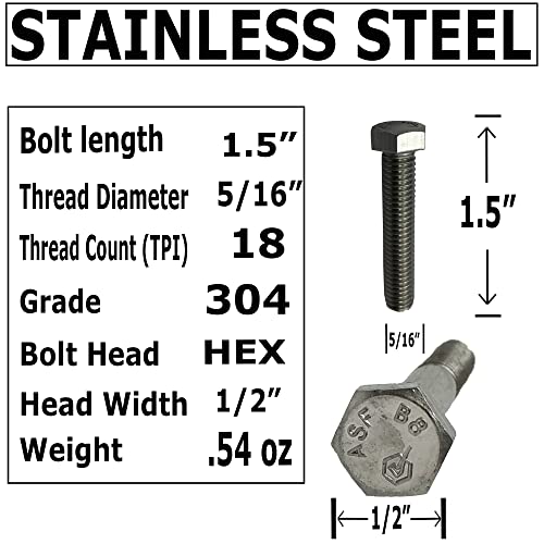 5/16 -18-1,5 - 304 не'рѓосувачки челик - завртки за глава - завртки за машини - зацврстени челични завртки - целосна нишка -