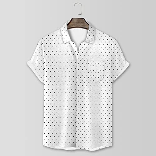 2023 година Нова кошула за фустани со кратки ракави со кратки ракави, редовна вклопена полка точка печатена кошула со џебна лежерна кошула