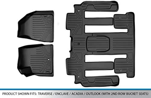 Maxliner Custom Fit Fort Clone Mats 3 Row Постави црно компатибилно со Traverse/Enclave/Acadia/Outlook со седишта за корпи од 2 редови