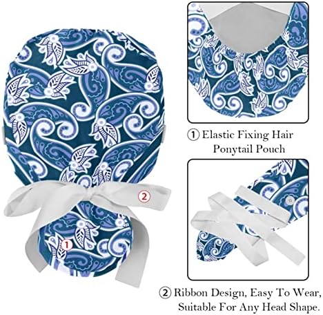2 Пакувајте ја работната капа на жените со копчиња лента вратоврска назад уметност paisley текстура сина долга коса покрива