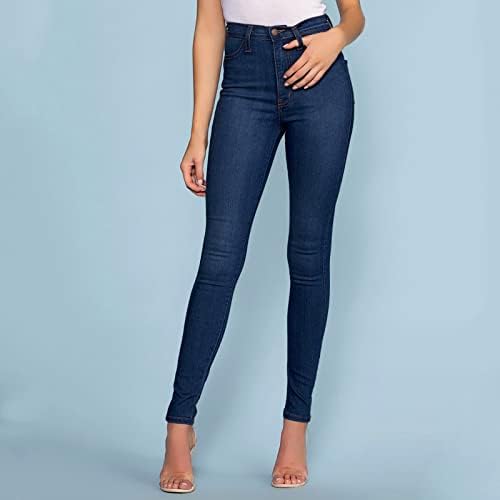 Женски тексас фармерки плус големина случајна темно сина класична средна половината слаби џебови тексас панталони за жени фармерки