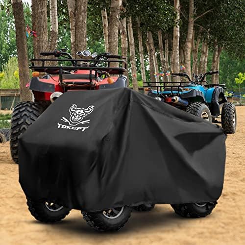Tokept ATV Cover, Тешка црна водоотпорна водоотпорна Оксфордска ткаенина Заштитени 4 Вилер Квад капакот за 86 Кавасаки Хонда Поларис Јамаха