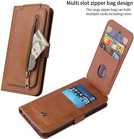 Кутија за паричник xyx за iPhone 13 Pro Max, цврста боја PU кожа 9 картички слотови патент чанта со куќиште со лента за зглобот за iPhone 13 Pro