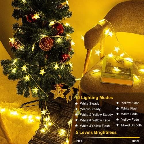 Starвездени светла 20 -ти 40 40 LED Star Fairy Lights Battery Работен, Божиќни светла на отворено 8 режими водоотпорни Божиќни светла