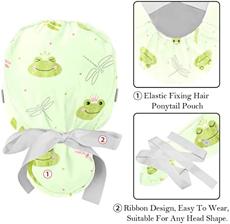 Нане зелена маргаритка за чистење капи за жени долга коса, работно капаче со копче и џемпери, унисекс вратоврски за грб 2 пакувања