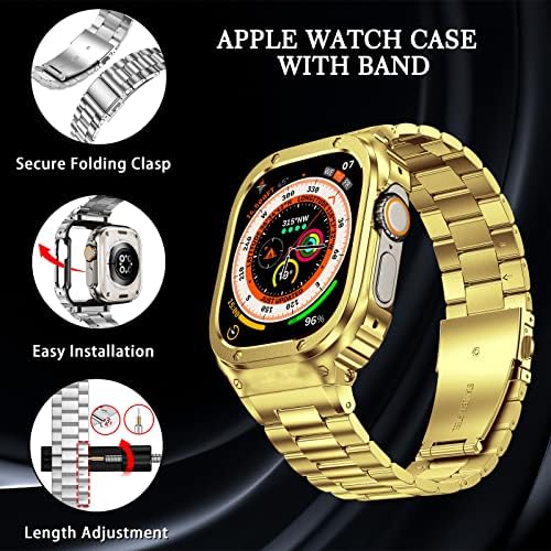 AmzОд Нерѓосувачки Челик Apple Watch Band Со Куќиште Компатибилно Со Apple Watch Ultra 49mm 8/7 6/5/4/SE, Цврсти Метални Ленти За часовници