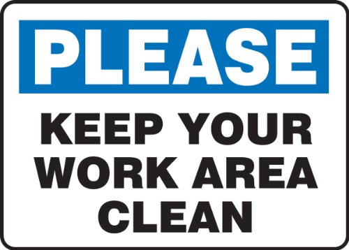 Accuform MHSK928VP знак, „Ве молиме, чувајте ја вашата работна површина чиста“, 7 должина x 10 ширина x 0.055 дебелина, пластика, 7 x 10 , сина/црна