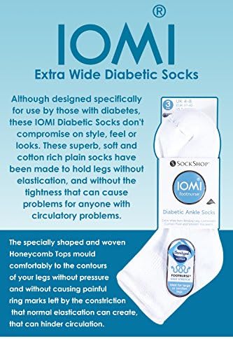 IOMI - 3 пакувања дополнително широко широко памук со низок квартал на глуждот дијабетични чорапи