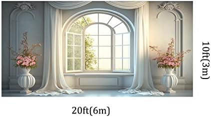 KATE 20X10FT прозорец сцена фотографија позадини Внатрешни розови розови сиви wallидови бели завеси декор свадба фото студио позадина