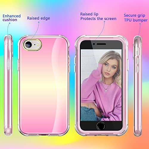 SkylMW iPhone SE случај за жени девојки 4,7 2022/2020 со вграден заштитник на екранот, целосен заштитен тело со тешки тешки двојни слоеви