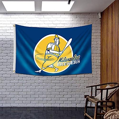 ЕНМУН Милвоки Бруерс Банер знаме 3х5 стапки Ретро Барелман Логото Банер Одлично За Студентски Дом, Соба Човек Пештера Гаража Со Месинг Громови