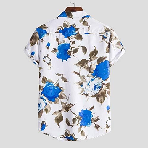 Стилска кошула за мажи за мажи летни кошули со отворен фронт Тропски печати Хенли Полиестер