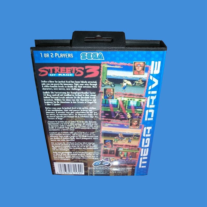 Улици на бес 3 со кутија и рачна картичка за игра со 16bit MD за Sega Mega Drive за Битие