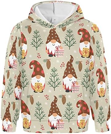 Plaaee деца момчиња девојки пулвер дуксери Божиќни гноми дрвја обични џемпери со качулка со џебови xxs