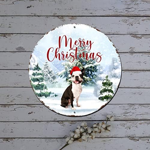 Снежен човек Божиќен венец знак Зимска сцена Божиќна капаче за кучиња тркалезна метална лименка Божиќ декор Рустикален метален венец
