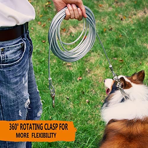 Juwow извадете кабел за кучиња надвор, 15/30 стапки со тешка врата кабел за сите миленичиња со големина, трајни води за кучиња за надвор од дворот или кампување