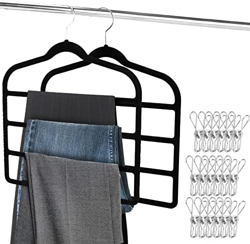 Панталони закачалки за заштеда на простор, кадифени панталони за панталони со повеќе слој, издржливи кадифени облеки закачалки Организатор