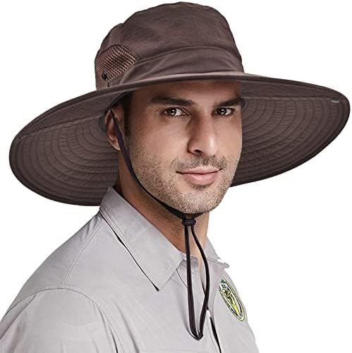 Широк риболов Сонце капа за мажи, UPF 50+ водоотпорна корпа за корпа за пешачење за пешачење за кампување сафари градина плажа