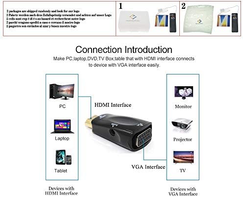 HDMI до VGA адаптер Екран експанзија дигитален до аналоген видео аудио конвертор кабел HDMI VGA конектор за Xbox PS4 PC TV Box, црна, без аудио