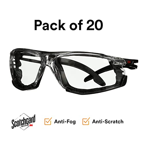 Безбедносни очила од 3М, Securefit 500 серии, 20 пакувања, ANSI Z87, прилагодливи храмови за ракети, спортски заштитни очила, анти-кора, анти-мантил