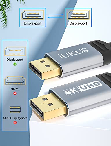 Кабел Iukus 8K DisplayPort 1.4, DP до DP Cable [8K@60Hz, 4K@144Hz, 1080p@240Hz] Порта за приказ за Одисеја G9 CHG90, компјутер,