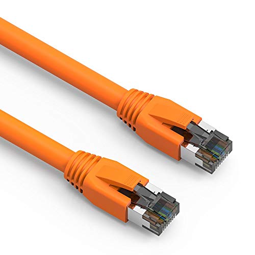 Кабел Централна Доо Портокалова Мачка 8 Етернет Кабел 2 Стапки 40 Gbps Голема Брзина S/FTP Cat 8 Интернет Кабел За Рутер, Модем-Професионална