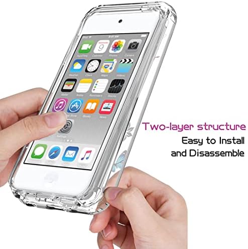Case Vavies за iPod touch 6/допир 5/допир 7 кутија со заштитен стаклен екран за заштита на стакло, целосна телесна флексибилна со цветен дизајн