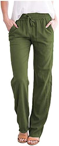 Wocachi жени памучни постелнина панталони, летни обични широки нозе палацо салон панталони панталони со панталони со џебови