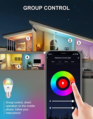 MAKYTWOW A15 E26 Smart Сијалица WI-Fi LED Светла Компатибилни Со Alexa, Google Home Затемнета Повеќебојна Боја Што Менува 5W=50W,