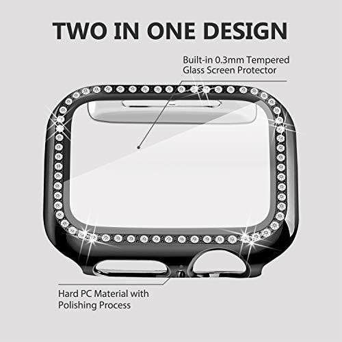 Јолови Компатибилен за куќиште на Apple Watch со заштитник на екранот 40мм за SE Series 6 5 4, Bling Cover Crystal Diamonds Rhinestone