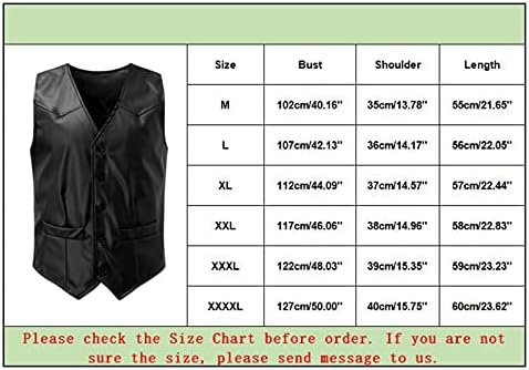 Zdfer Men's Retro Leather Leather Vest, плус копче без ракав V вратот на вратот, цврста боја гроздобер елеци со џебови, модни