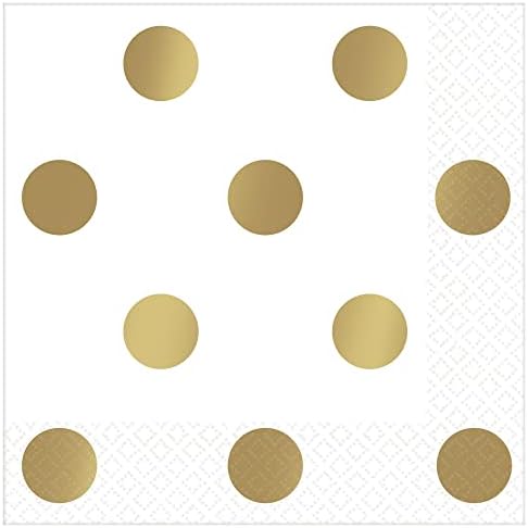 Салфетки за хартија за пијалоци - 5 x 5 | Бели/златни полкови точки | Пакет од 16