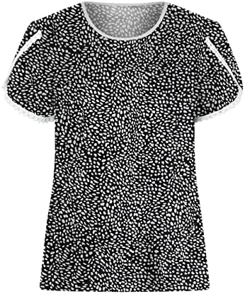 Манки со кратки ракави за дами екипаж графички опуштено вклопување полки точки блузи маици тинејџерска девојка 2023 јф